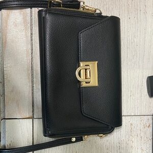 Black Leather Crossbody Bag with Gold Hardware